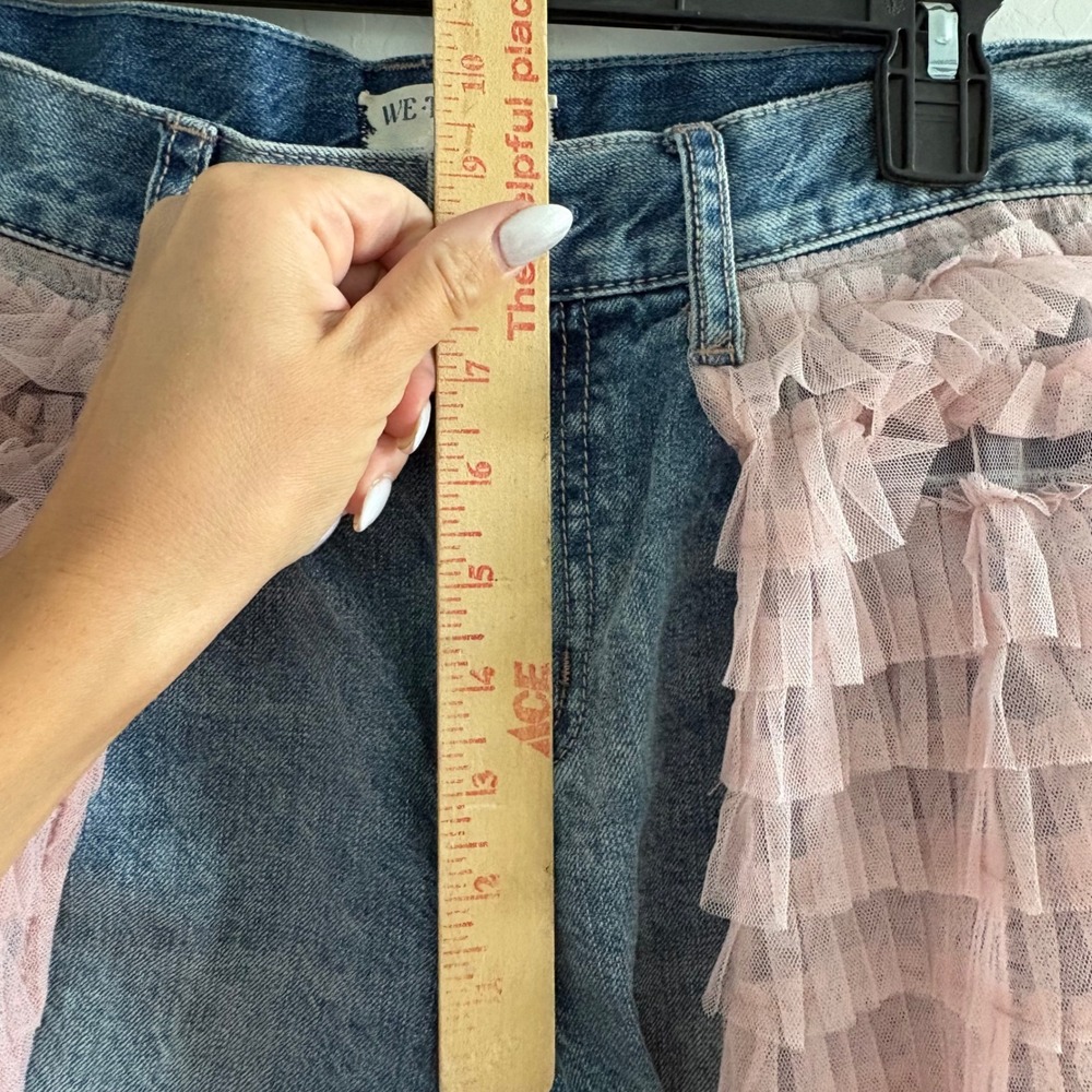 Free People We The Free Pirouette Pink Tiered Tulle Overlay Jeans Blue 28 - Picture 6 of 11